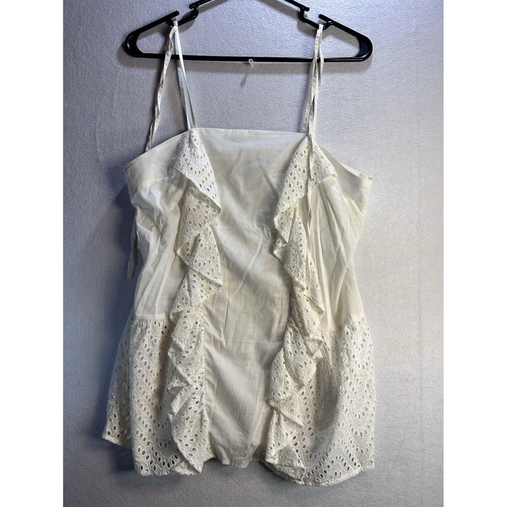 Express White Eyelet Ruffle Square Neck Spaghetti Strap Camisole‎ Top M